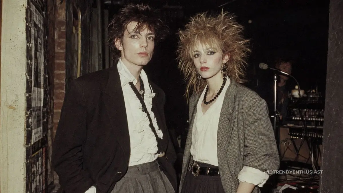 1980s fashion couple in London backstage music scene