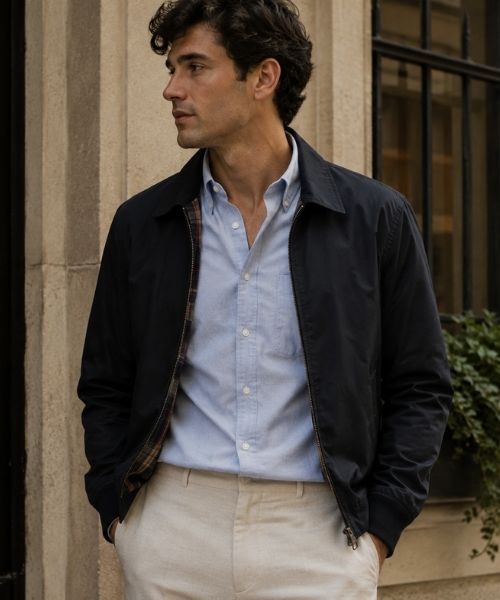 A man wearing harrington jacket