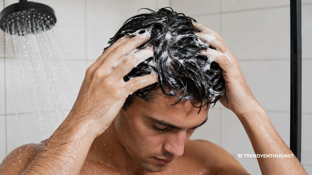 greasy hair men, oily scalp men, how to stop greasy hair men, why does men's hair get greasy, sebum production men, oily hair causes men, how to fix greasy hair men, washing frequency oily hair, clarifying shampoo men, dry shampoo men oily hair, scalp oil production men, dihydrotestosterone hair oil, sebaceous glands men, over-washing hair myth, oily hair hairstyles men, product buildup scalp, scalp microbiome, how often should men wash hair, greasy hair after washing men