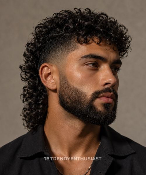 Man showing curly mullet