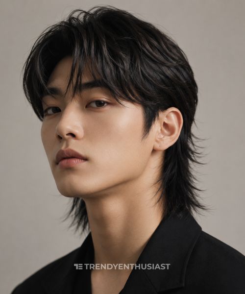 Boy with Korean mullet haircut