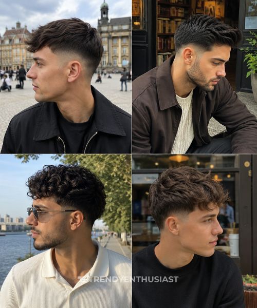 Low fade and taper fade styles on different hair types.