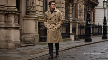 British gentleman wearing a classic beige trench coat in London