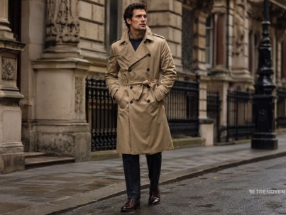 British gentleman wearing a classic beige trench coat in London
