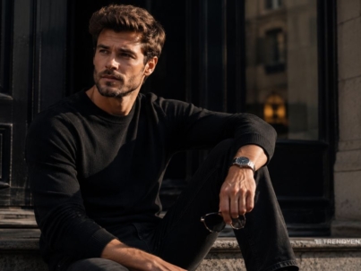 Stylish man wearing black jeans with a black sweater