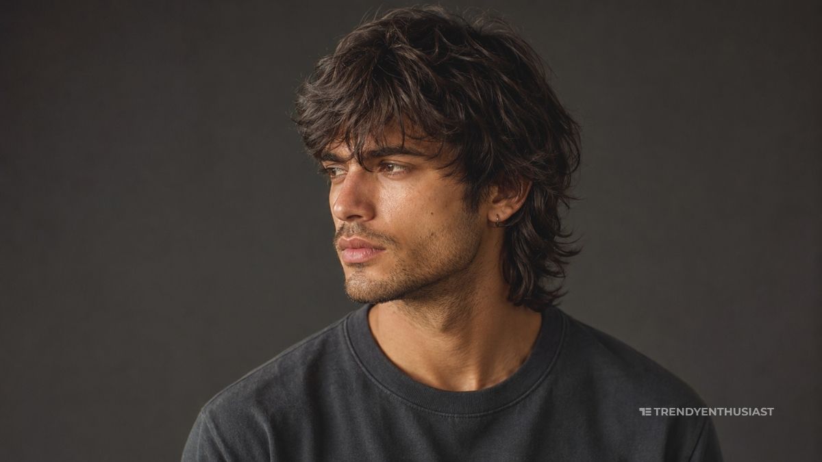 Close up potrait of a stylish boy showing difference between wolf cut vs mullet