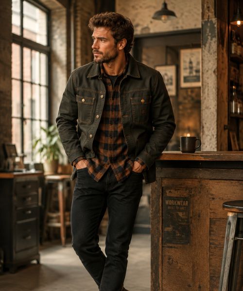 Stylish man wearing black jeans at work